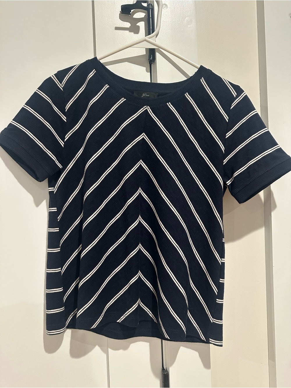 J. Crew Navy and White Short-Sleeve Striped Tee